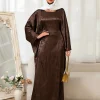 abaya à manches chauve souris marron islamique avec tissu à motif complexe, idéal pour un usage quotidien dans les États unis et les occasions islamiques formelles