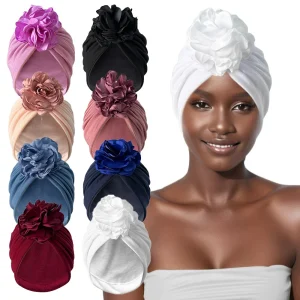 Femmes Turban chapeau musulman Hijab Bonnet indien casquette tête enveloppement grande fleur élastique bandes de cheveux chapeau Bonnet dames filles cheveux accessoires