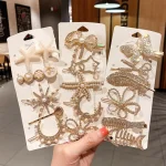 Ensemble de pinces à cheveux en perles pour femmes, épingle à cheveux coréenne, cristal géométrique, étoile de mer, étoile, lune, papillon, barrettes, accessoires pour cheveux