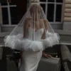 Voile de mariage court 2 couches voiles de mariée couverture visage fard à joues longueur du coude voile magnifique accessoires de cheveux de mariage Halloween V183