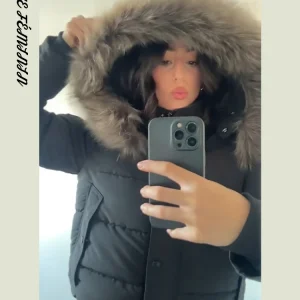 Manteau rembourré à capuche avec col en fausse fourrure pour femme, lanterne élégante, manches longues, simple boutonnage, poche froncée, manteaux d&rsquo;hiver chics