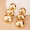 boucles d'oreilles rondes élégantes pour femmes, surface métallique, forme géométrique à la mode, sensation de luxe, légères, bijoux pendants élégants