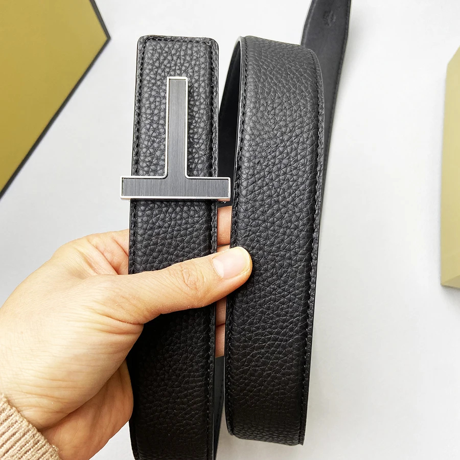 Ceinture de luxe pour hommes, en alliage de cuir véritable, de styliste, boucle en T, costume en jean de marque, Business, noir, blanc, bleu, pour hommes