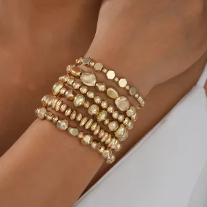 Ensemble de bracelets de perles faits à la main pour femmes, couleur or, polyvalent, géométrique CCB, élastique, rétro, pour Couples, bijoux de plage, cadeau, 6 pièces