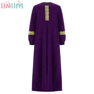 Robe Abaya musulmane du moyen-orient pour adolescentes, Costume de fête à thème d&rsquo;halloween, mascarade du Ramadan Eid, Robe Maxi de prière à manches longues