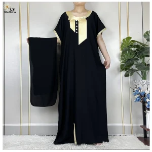 Abayas Africaines en Coton Pur pour Femmes, Caftan Islamique, Maxi, Manches Courtes, Robe Musulmane Décontractée avec Écharpe de Sauna, Nouvelle Collection Abayas Africaines en Coton Pur pour Femmes, Caftan Islamique, Maxi, Manches Courtes, Robe Musulmane Décontractée avec Écharpe de Sauna, Nouvelle Collection