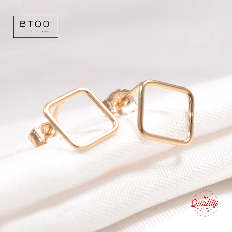 Boucles d'oreilles carrées en or 14K 8mm pour femmes, bijoux minimalistes, style Boho