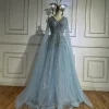 luxe saoudien arabe bleu perlé une ligne robe formelle avec manches cape serene hill 2025 la72968 personnalisé