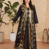 musulman arabe femme ample décontracté rétro ethnique impression noir col en v manches longues vêtements abaya femmes dubaï longue robe grande taille