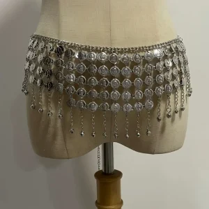 Chaîne de taille en alliage de pièce d&rsquo;or, ceinture de danse du ventre, accessoires de Performance, cinq couches de cloche en métal, accessoire de Costume de danse du ventre