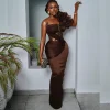 Aso Ebi – robe de soirée marron pour femmes, asymétrique épaule dénudée, plissée, robes de fête de mariage africaines, longue robe d&rsquo;occasion formelle personnaliséeAso Ebi robes de soirée marron pour les femmes une épa