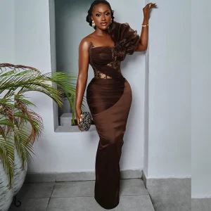 Aso Ebi – robe de soirée marron pour femmes, asymétrique épaule dénudée, plissée, robes de fête de mariage africaines, longue robe d’occasion formelle personnaliséeAso Ebi robes de soirée marron pour les femmes une épa Aso Ebi – robe de soirée marron pour femmes, asymétrique épaule dénudée, plissée, robes de fête de mariage africaines, longue robe d’occasion formelle personnaliséeAso Ebi robes de soirée marron pour les femmes une épa
