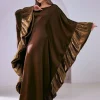 abaya marron foncé pour femmes musulmanes, avec manches à volants brillantes, pour la mode modeste islamique, prières, mariages, événements religieux, nouvelle collection