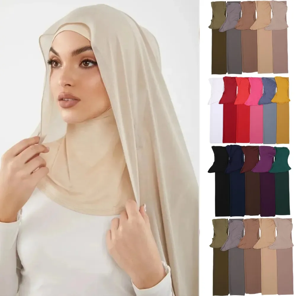 Casquette Hijabs Instantanés avec Couvre-Cou, Foulards Prêt à vitation, en Mousseline de Soie, Voile Musulman, Écharpe Islamique pour Sauna, pour Femme Casquette Hijabs Instantanés avec Couvre-Cou, Foulards Prêt à vitation, en Mousseline de Soie, Voile Musulman, Écharpe Islamique pour Sauna, pour Femme