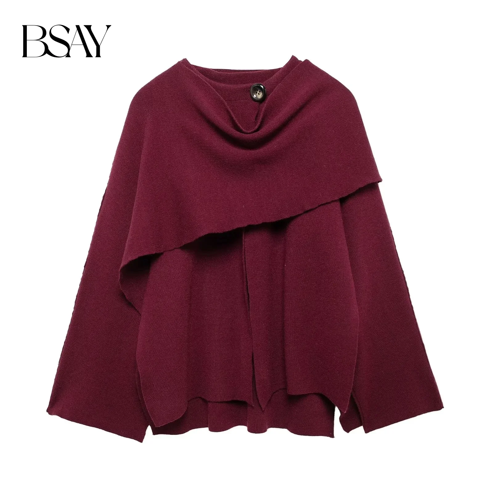 bsay – cardigan tricoté pour femmes, mode automne hiver, nouveau style cape, pull court, vêtements d'extérieur chic, manteau en tricot, 2024