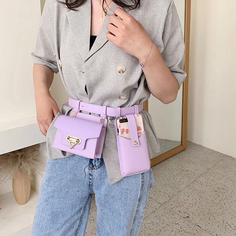 Sac de ceinture 2 pièces pour femmes, sacs de taille tactiques de luxe de styliste, sac banane à rabat en cuir, sac à bandoulière de poitrine