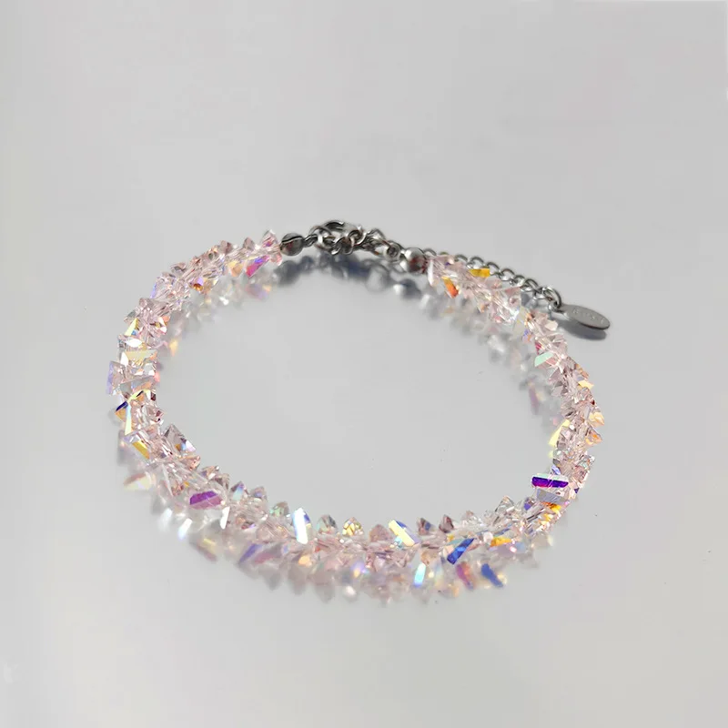 Bracelet de perles irrégulières en cristal Transparent brillant pour femmes, chaîne en verre rose multicolore coréenne sur la main, bijoux cadeaux pour filles