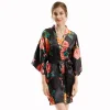 injwomen robe de demoiselle d'honneur de mariage en satin, peignoir sexy à imprimé floral, kimono court, robe de nuit pour femme