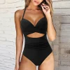 maillot de bain une pièce pour femme, imprimé, dos nu, puch up, solide, sexy, bandage, froncé, vêtements de plage