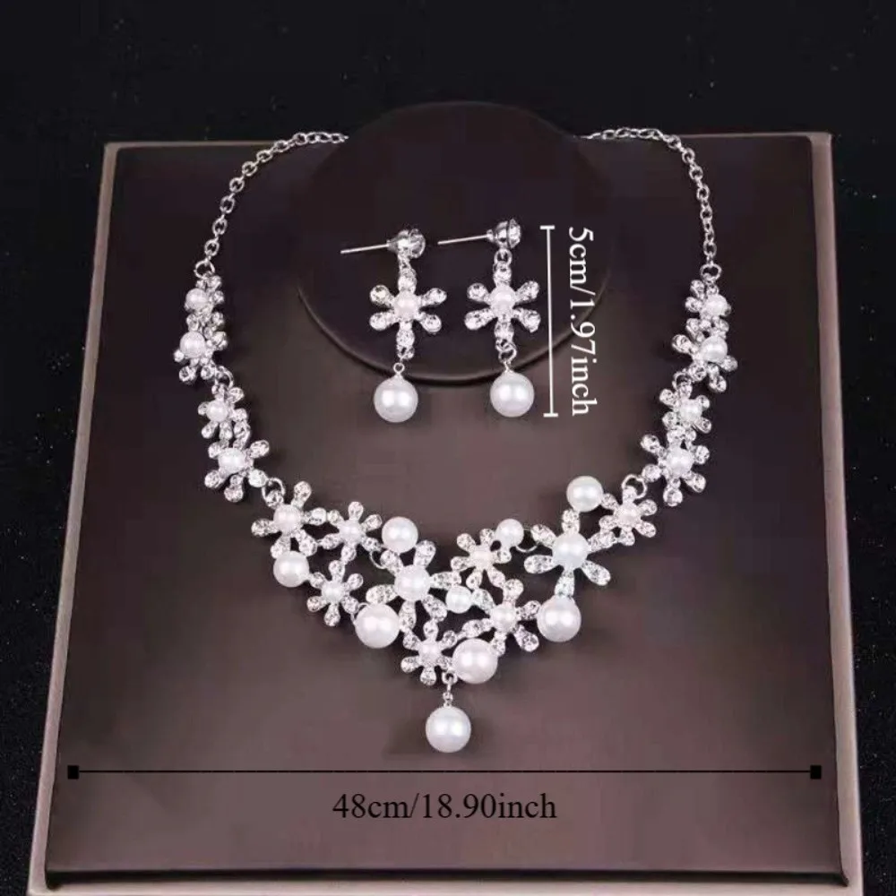 Ensemble de bijoux élégants en strass, collier de perles en alliage scintillant, oreilles, Vintage, Style coréen, collier de fleurs, cadeaux pour femmes