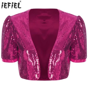 Veste à paillettes pour femmes, Cardigan ouvert sur le devant, brillant, ouvert sur le devant, Blazer court, boléro Azz, haut court de danse, Clubwear Veste à paillettes pour femmes, Cardigan ouvert sur le devant, brillant, ouvert sur le devant, Blazer court, boléro Azz, haut court de danse, Clubwear