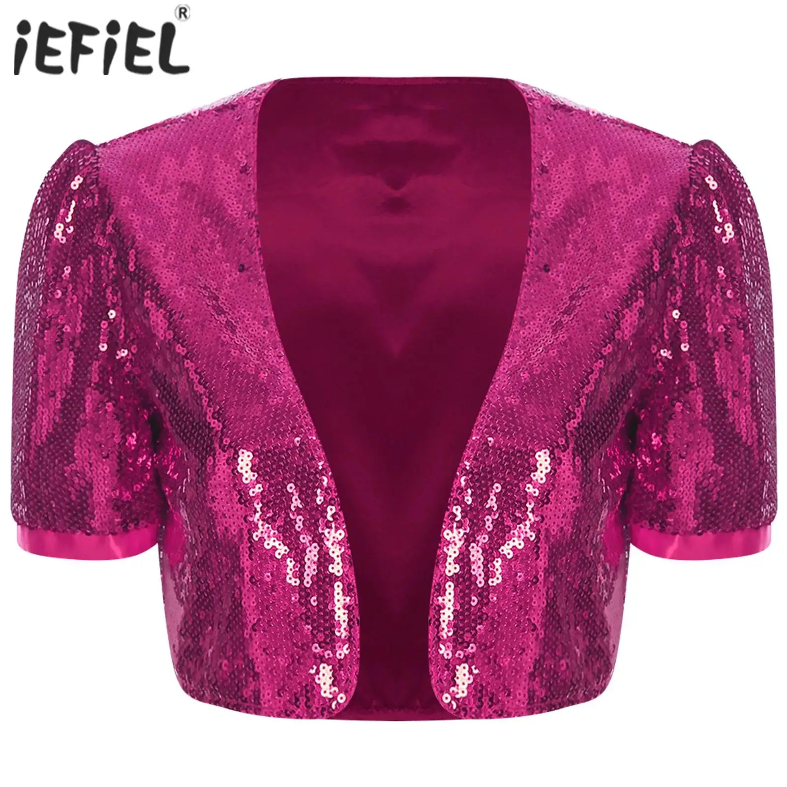 Veste à paillettes pour femmes, Cardigan ouvert sur le devant, brillant, ouvert sur le devant, Blazer court, boléro Azz, haut court de danse, Clubwear Veste à paillettes pour femmes, Cardigan ouvert sur le devant, brillant, ouvert sur le devant, Blazer court, boléro Azz, haut court de danse, Clubwear