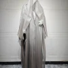 uni 2025 couleur unie musulman ouvert abaya hijab 2 pièces ensemble brillant musulman kimono cardigan avec hijab