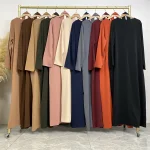 Abaya-Robe longue musulmane avec poches pour femme, couleur unie, Arabie Saoudite, Turquie, Dubaï, nouvelle collection