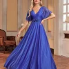 Robe de soirée formelle élégante, col en v, manches courtes, avec des appliques, robes longues pour femmes, 2025