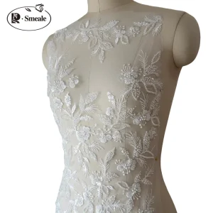 Robe de mariée 3D brodée de fleurs et de paillettes perlées, bricolage, coiffure de mariée, col en dentelle, Patch en tissu de dentelle