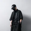 cardigan kimono noir traditionnel japonais, costume de cosplay diablo samouraï ninja, manteau de style hanfu chinois, streetwear, nouvelle collection 2023