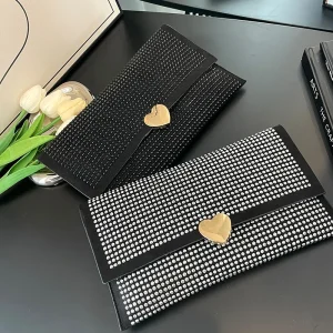 Pochette fine avec perles en diamant pour femme, sac à main de soirée, enveloppe d&rsquo;amour de luxe, sac à main à rabat, porte-monnaie, sacs pour femme, mode
