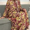 abayas musulmanes en coton pour femmes, vêtement de prière traditionnel à fleurs pour ramadan, caftan africain, marocain, robe connectée, foulard