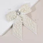 Pince à cheveux coréenne avec nœud en perles, ruban élégant, épingle à cheveux, strass doux, Barrette faite à la main pour femmes et filles, accessoires de coiffure pour enfants