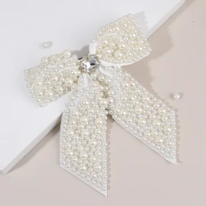 Pince à cheveux coréenne avec nœud en perles, ruban élégant, épingle à cheveux, strass doux, Barrette faite à la main pour femmes et filles, accessoires de coiffure pour enfants