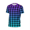 t shirt de sport à carreaux pour hommes, t shirts d'été à col rond, motif streetwear, bleu, violet, ombré, noir, mode, cadeau y