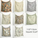 Foulard carré en Satin de soie 110x110cm, châle imprimé Floral musulman, Hijab imprimé à la mode pour femmes, mouchoir en Voile de coton doux