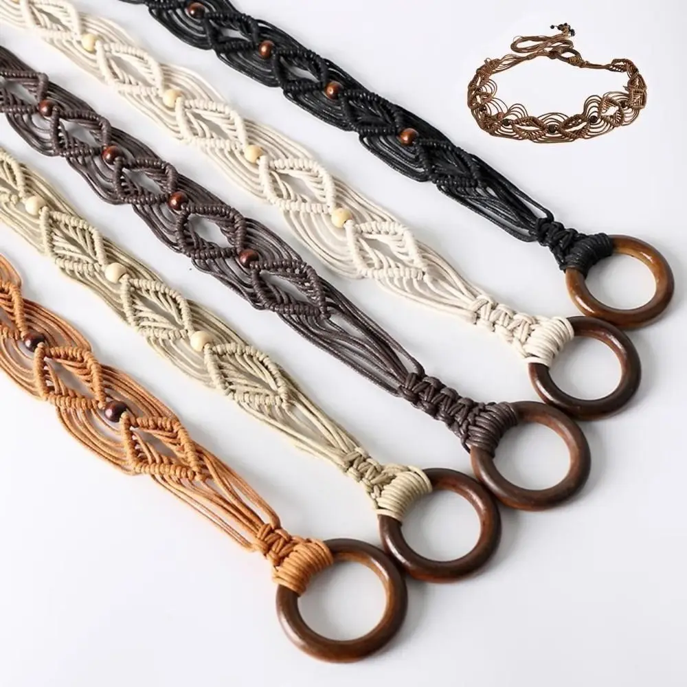 Corde de cire pour femme, corde de taille, Style bohème, ceinture à nœud tissé avec glands, décors de perles en bois, chaîne de taille de Style ethnique, vacances