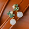 collier et boucles d'oreilles en porcelaine hétian incrustée de perles de jade blanc, fleur d'émail, style palais, bijoux élégants pour dames, nouvelle collection