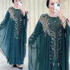 abaya musulman robes pour femmes col rond perles caftan robe de prière islamique afrique robe en mousseline de soie robe de soirée de vacances en vrac