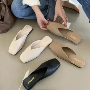 Sandales plates et décontractées pour femmes, mules carrées, pantoufles pour femmes, toboggans de marche en plein air, mode 2024