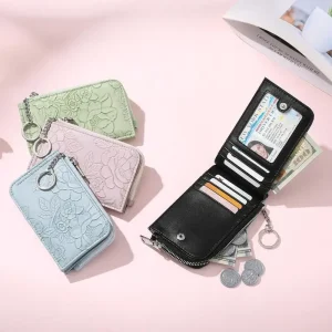 Porte-monnaie à fermeture éclair pour femmes, avec porte-clés, Design en relief, multi-fentes pour cartes, portefeuille de grande capacité, accessoires de mode