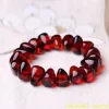 bracelet en ambre rouge pour femmes et hommes, perles d'ambre de sang naturel baltique, élastique, triangle, accessoires bijoux