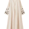 abaya musulman couleur abricot, broderie de manchette florale exquise, mélange d'élégance et de mode intemporelles pour le ramadan islamique