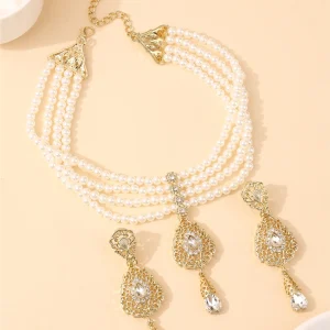 Ensemble de perles algériennes pour femmes, boucles d&rsquo;oreilles et collier, accessoires abaya pour ensembles de soirée de mariage, ensemble de bijoux pour dames