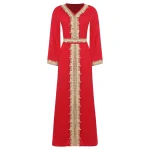 Femmes musulmanes Abaya église Robe broderie Eid Ramadan Maxi Robe islamique ample caftan Robe vêtements de prière avec ceinture