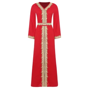 Femmes musulmanes Abaya église Robe broderie Eid Ramadan Maxi Robe islamique ample caftan Robe vêtements de prière avec ceinture