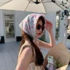 Foulard en soie respirant pour printemps, Absorption de la sueur, carré Hijab à séchage rapide, protection solaire, foulard imprimé de fleurs en lin, été