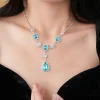 drejew diamant incrusté bleu goutte d'eau ensemble de bijoux pour les femmes léger luxe haut de gamme tempérament boucles d'oreilles de mariage collier ensembles