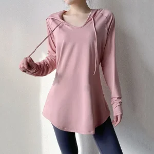 Vêtements de Sport pour femmes, pour Fitness, course à pied, à capuche, manches longues, chemise de Sport, haut de Yoga, respirant, chemises amples